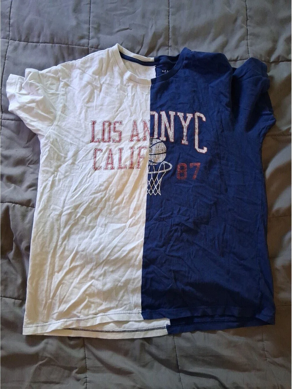 Aeropostale T-shirt Men Large Los Angeles New York Blue White Graphic E2